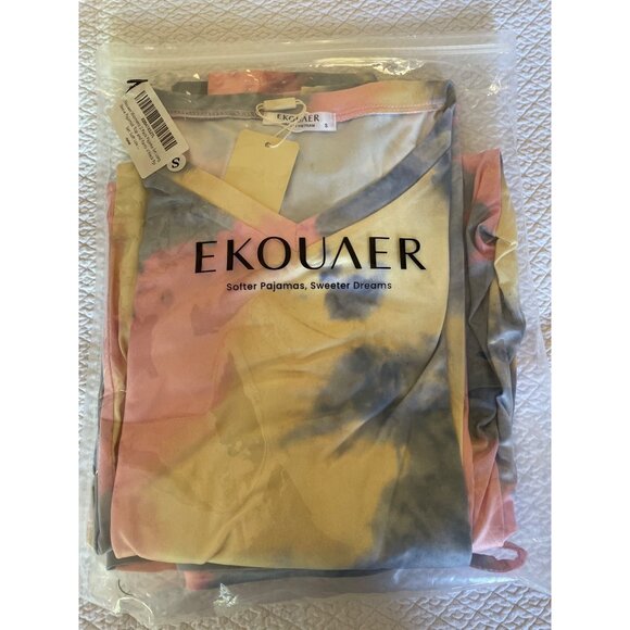 Ekouaer Womens 2-Pack Pajama Set Long Sleeve V-Neck Tie-Dye Soft Loungewear Pant - Picture 1 of 6